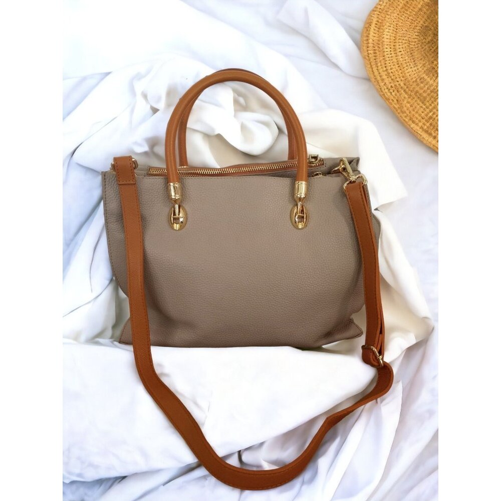 Valentina Tradizone Italiana Beige Pebbled Leather Crossbody Shoulder Bag - Picture 2 of 16